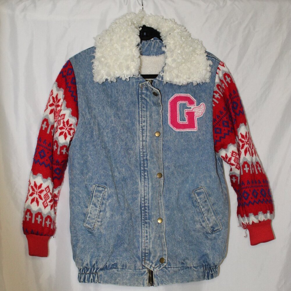 Denim Jacket with Knitted Sleeves and Simpsons Print